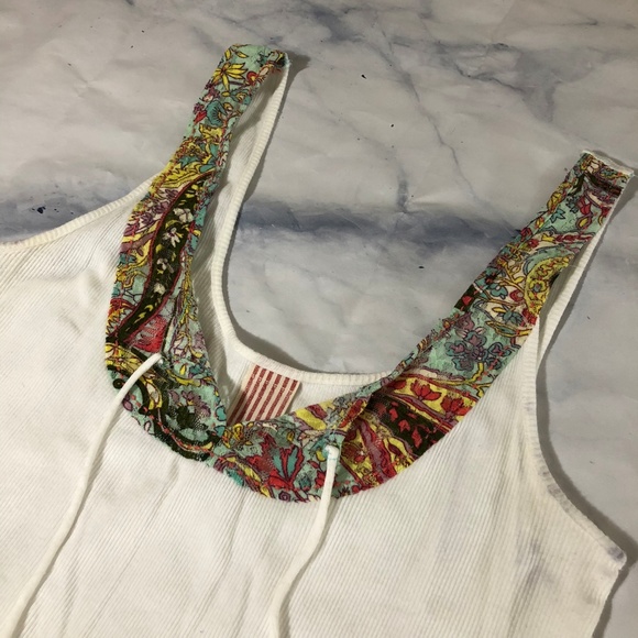 Free People White & Floral Neckline Tank Top - Picture 2 of 7
